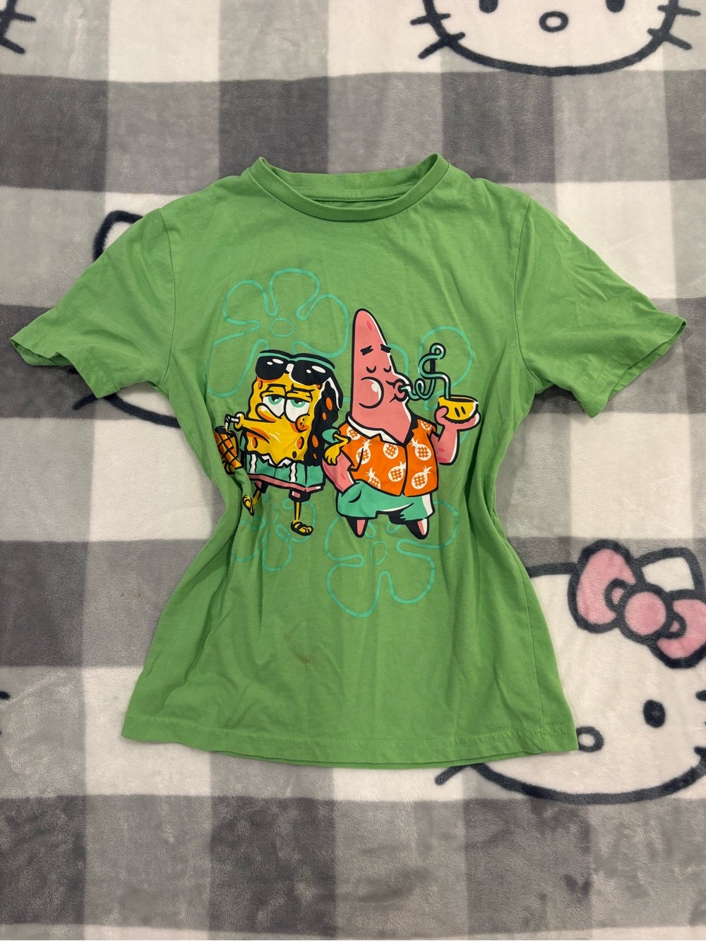 SpongeBob & Patrick Y2K Style Green Baby Tee Graphic T-Shirt